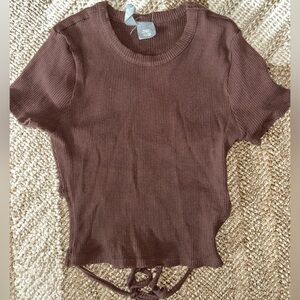 🍒6 items for $30🍒Brown Ribbed Short Sleeve Top